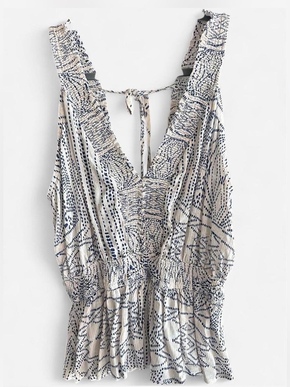 Smocked V-Neck Tank Top Blouse